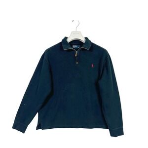 Polo Ralph Lauren Mens Sweatshirt‎ 1/4 Zip Cotton Pullover Black Mock Neck XL